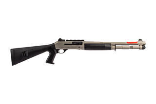 Benelli M4 Tactical shotgun with pistol grip, ghost ring sights, and Titanium Cerakote finish